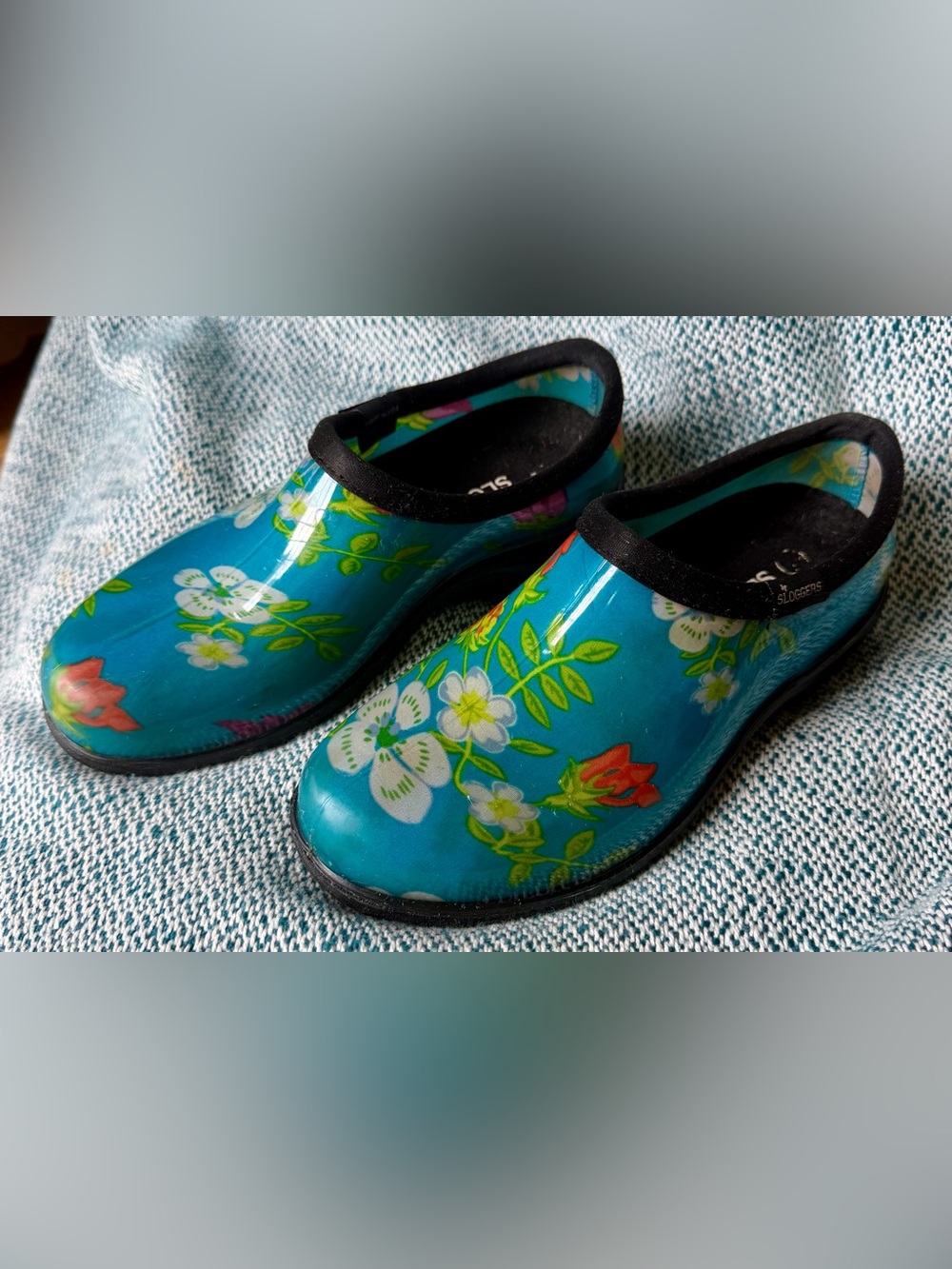 Sloggers Women’s 6 Teal Floral Waterproof Garden Clogs Shoes Made in USA